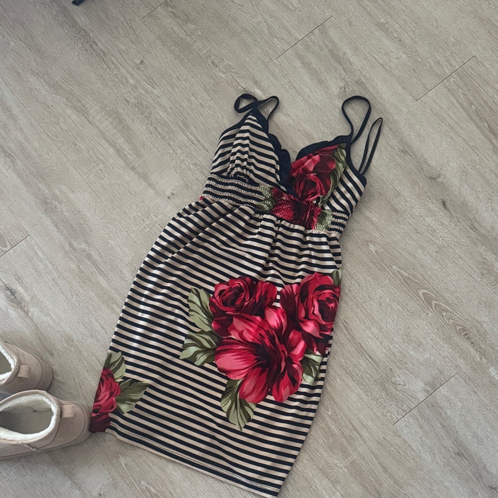 Vintage Floral Striped Dress